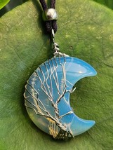 Opalite Moon Pendant Necklace Crescent Wire Wrapped Tree Witchy Jewellery &amp; Bag - £10.12 GBP