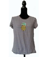 Lady&#39;s Natalie and Me Striped Tee w Pineapple Applique, Brown and White, XL - $16.97