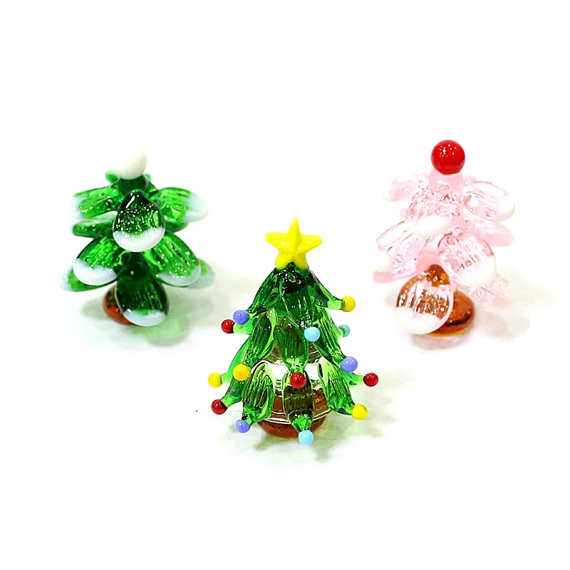 Custom Cute Glass Christmas Tree Miniature Figurine Craft Ornaments Home Table - £11.10 GBP+