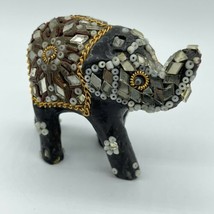 Black Elephant Mini Figure Mirrors Beads Mosaic Vintage 4&quot; Asian - $12.00