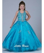 NEW* Little Rosie Girls Long National Pageant Dress LR2057 Turquoise 14 ... - $575.43 CAD