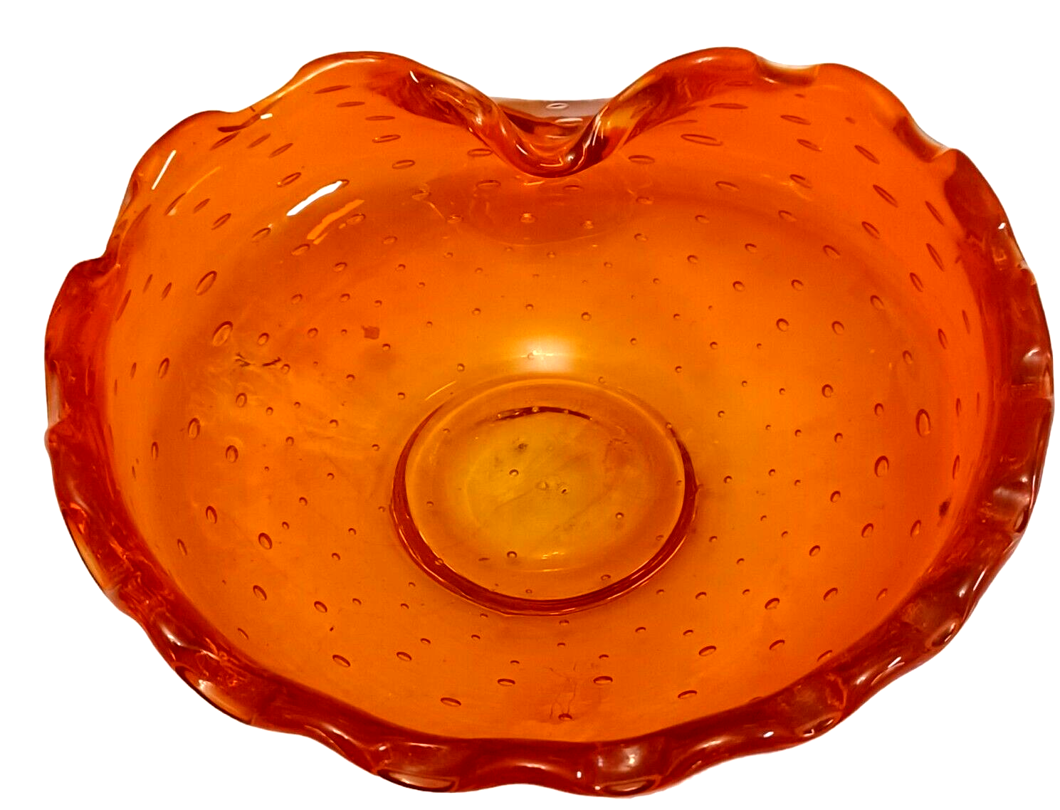Primary image for Vtg Murano Italy Controlled Bubble Orange Glass Ashtray Bowl 6"