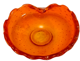Vtg Murano Italy Controlled Bubble Orange Glass Ashtray Bowl 6&quot; - $26.68