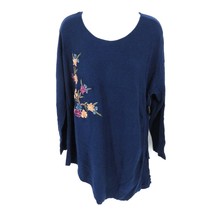 New Directions Blue Asymmetrical Floral Applique Sweater 1X NWT $58 - $19.80