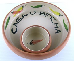 Casa-U-Betcha Party Chips and Salsa Dish, Ceramic Made in Portugal Hand Painted - £16.86 GBP