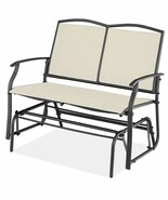 2 Seat Mesh Patio Loveseat Swing Glider Rocker with Armrests in Off White - $292.29 CAD