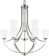 Traditional 9-Light LED Chandelier Pendant Brushed Nickel Etched Glass S... - $508.59