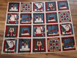 Quilting Fabric Christmas Panel 1 Yard 20 Squares Vintage Sewing Santa Snowman - $14.00