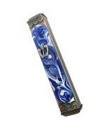 Marbled Blues Art Glass Mezuzah, Indoor - Outdoor Weatherproof Metal Cas... - £23.81 GBP