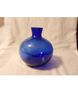 Short Round Cobalt Blue Glass Flower Vase 6&quot; Tall, 5.5&quot; Diameter - £31.46 GBP