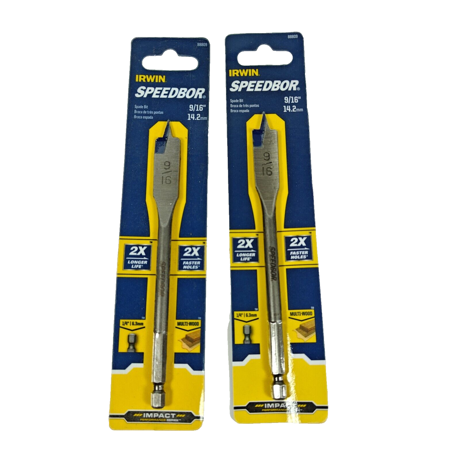 2 Pack Irwin 9/16&quot; x 6&quot; Long Spade Paddle Flat Drill Bit Speedbor Impact c - $10.88
