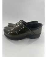 Dansko Embossed Patent Leather Black Silver Green Metallic Clogs Size 37 - $15.28