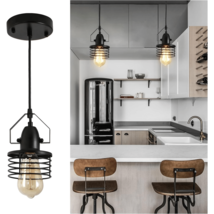 Industrial Black Pendant Light Metal Cage Pendant Lights Dining Room Hanging Lig - £97.61 GBP