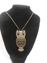 SHB Shofel Bros Articulated Owl Black Eyed Brooch Necklace Pin Antique Brass - £14.63 GBP