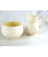 Vintage BELLEEK Open Sugar Bowl &amp; Creamer Set Sea shell or snail shell s... - $36.27 CAD