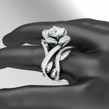 Lotus Engagement Ring Set 3.35Ct Simulated Diamond White Gold Plated in Size 8.5 - £137.96 GBP