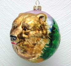 Grizzly Bear Head Figural Hand-painted Hanging Blown Glass Ornament Poland - £39.52 GBP