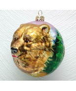 Grizzly Bear Head Figural Hand-painted Hanging Blown Glass Ornament Poland - £39.18 GBP