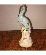 Vintage Blue Lusterware Heron Egret Figurine Flower Frog 9&quot; Tall - $21.81 CAD