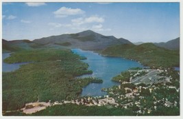 Aerial View of Lake Placid New York Postcard Unposted Hand Dated 1965 - £3.85 GBP