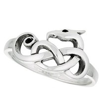Solid 925 Sterling Celtic Dragon Ring Unisex Norse Draco Knotwork Viking Band - £15.17 GBP