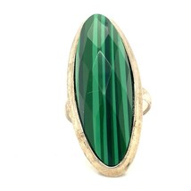 Vtg Sterling Signed 925 Oval Elongated Natural Malachite Stone Solitaire Ring 8 - £50.84 GBP