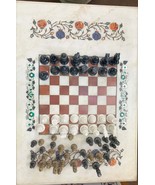 Size:36&quot;x24&quot; Inch Marble Chess &amp; table Semi Precious Inlay Stones Pure L... - $4,999.00