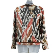 CHICO&#39;S Jacket Women&#39;s Size 0 US S/4 Linen Blend Foil Abstract Print Blazer - £11.43 GBP