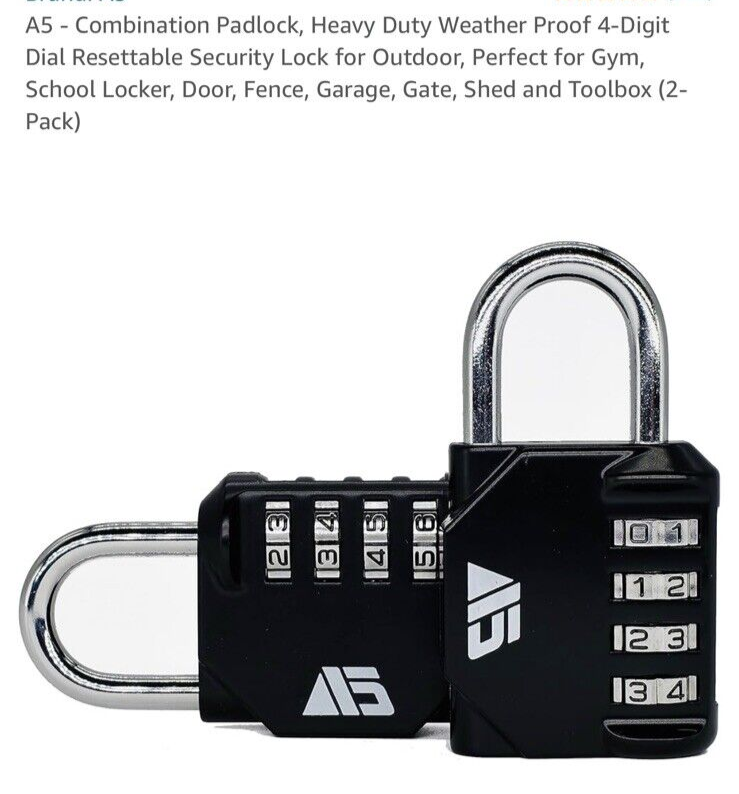 2 Pack Combination Lock 4 Digit Outdoor Waterproof Padlock for School - $17.70
