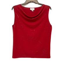 Claudia Richard Womens L Red Abstract Glitter Drap Neck Sleeveless Holid... - $15.95