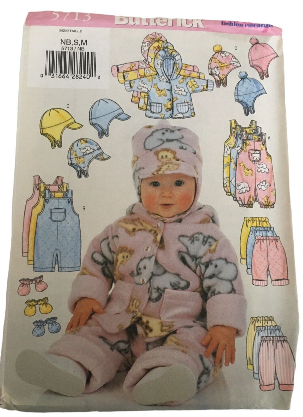 Butterick Sewing Pattern 5713 Baby Jacket Overalls Pants Hat Winter NB S M Uncut - £3.97 GBP
