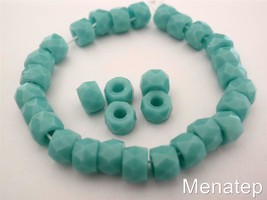 25 6 x 4mm Czech Glass Facetted Crow Beads: Opaque Turquoise - $2.41