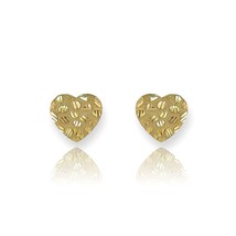 14K Yellow Gold Nugget Sparkle Cut Heart Stud Earrings (Medium) - £156.73 GBP