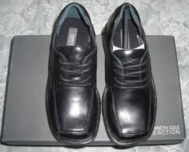 Kenneth Cole Reaction Boys Heavy Duty Black Leather Lace Up Dress Shoes 12.5 M - £31.96 GBP