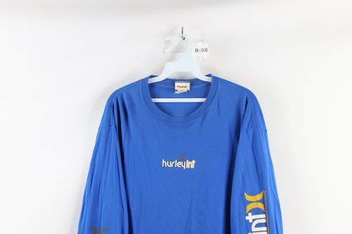 Vintage 90s Hurley Mens Large Faded Spell Out Surfing Long Sleeve T-Shirt Blue Item image 2