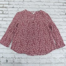 Market &amp; Spruce Top Women XL Red Floral Rayon Blouse Popover Crinkle Henley Boho - £15.60 GBP