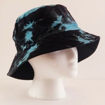 Bucket Hat Black & Turquoise Tie Dye Reversible Unisex 22.5" S/M Sun Hat image 2