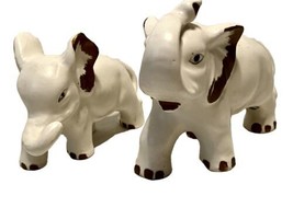 Vintage Norcrest Japan Porcelain White Elephants Set Of Two 4-6 In Gold Accents - £23.59 GBP