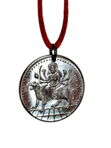 Durga Necklace Temple Pendant Tiger Silver Plated Puja Yantra Good Luck Red Cord - £8.56 GBP