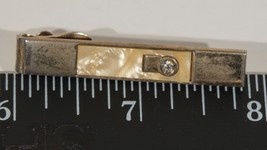 Vintage Goldtone Pearlescent Jeweled Tie Bar Clasp g25 - £20.71 GBP