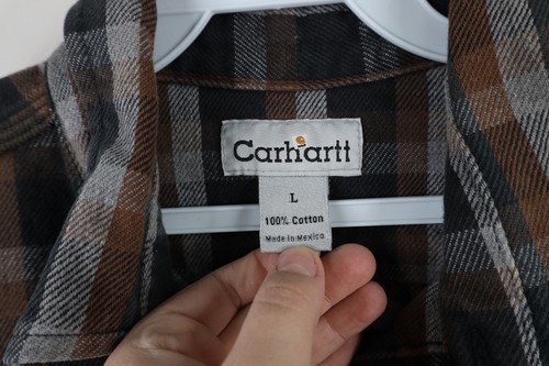 Vtg Carhartt Mens Large Distressed Heavyweight Spell Out Flannel Button Shirt Item image 4