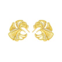 Elegant CZ Hollow Ginkgo Leaf 18k Yellow Gold Plated Stud Women Girls Earrings - £70.29 GBP