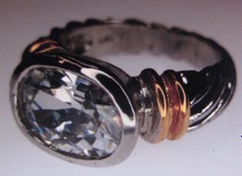 Sparkling Zircon Gemston with 10K Gold on Tungsten Silver  Ring Wedding Band - £13.93 GBP
