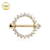 14Kt Yellow Gold Nipple Ring with Round CZ - £256.55 GBP