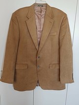 Chaps Men&#39;s 2-BUTTON SUEDE-FEEL Tan Sport JACKET-LINED-42L-GENTLY WORN-POLY-SOFT - £12.57 GBP