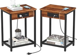 A Pair Of Nightstands With A Charging Station And Usb Ports, A Two-Tier Side End - £51.60 GBP