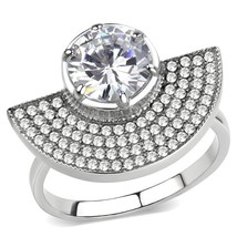 3.46Ct Round Simulated Diamond Fan Design Stainless Steel Wedding Ring Sz 5-9 - £51.10 GBP