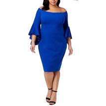 R &amp; M Richards Womens Plus 14W Blue Off The Shoulder Long Sleeve Dress N... - £29.48 GBP