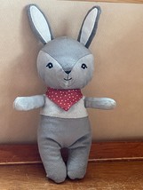 Gently Used Very Cute Gray Plush Bunny Rabbit w Rust Polka Dot Neck Scarf - £8.30 GBP
