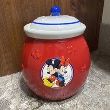 Disney Mickey and Minnie Mouse Red White &amp; Blue Ceramic Cookie Jar Canis... - $11.99